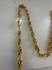 Vintage Napier Gold Tone Faux Pearl Station Chain Necklace 36″