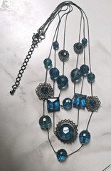 Multi-strand Blue Glass Metal Filigree Plastic Faceted Beads Squares Necklace