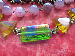 Vintage Statement Necklace Chunky Multi Strand Beads Glass & Lucite AB Chain