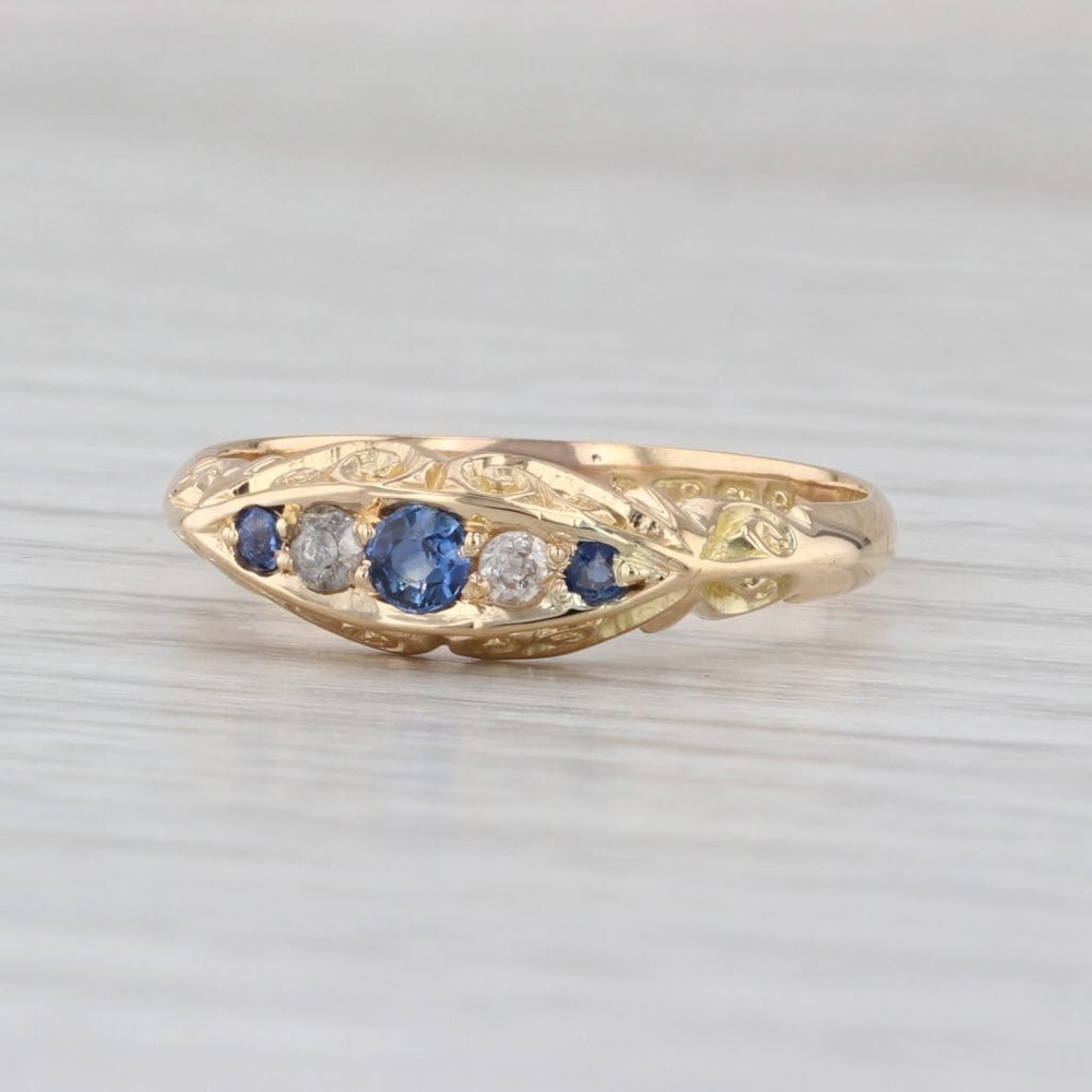 Antique 0.28ctw Sapphire Diamond Ornate Ring 18k Yellow Gold Size 9