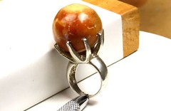 Hugh Natural Red Jasper Sphere Ball .925 Sterling Silver Ring #6.5 free resizin