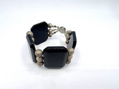Vintage Chunky Black Stone Gemstone Silver Bead Wide Bracelet RO-DO NOS Saks