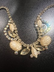 Vintage Champagne Rhinestone Choker Molded Art Glass & Crystal 50s Hollywood