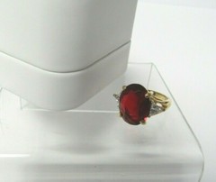 Vintage Cocktail Ring Red Center Stone & White Rhinestones Size 7.5 in Ring Box