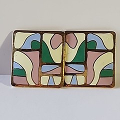 Vintage Clip On Earrings Enamel Retro Samuel Huang Cloisonné Artsy Pastel Square