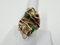 Antique Victorian 14K Gold Jade & Diamond Chinese Dragon Bypass Ring by Nosey