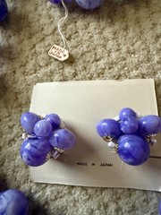 Vintage Purple chunky necklace set earrings Japan NOS excellent 1950s Retro
