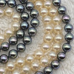Vintage Majorica Faux Pearl Necklace 2 Strand Cream Oil Slick Box Papers 20″