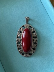 Vintage Mexico Sterling Silver Red Jasper Gemstone Pendant 925