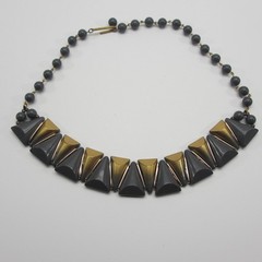 Vintage Western Germany Necklace Triangles Gray Gold Tone 15 Inch