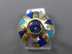ESTATE 1.03CT DIAMOND & AAA MULTI GEM 14KT YELLOW GOLD 3D ETOILE DOME SHAPE RING