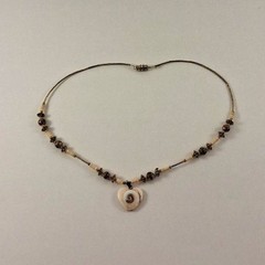Artisan Beaded Choker with Natural Shell Pendant and Metal Beads 1970s – 1990s