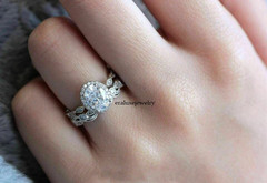 Oval Cut Lab Created Diamond Engagement Bridal 14Ct White Gold Finish Ring Set