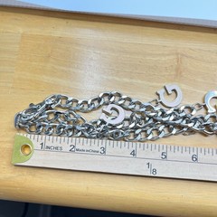 Vintage Y2K GUESS Charm Belt Silver Tone Pink Crystal Heart Lock Key Necklace