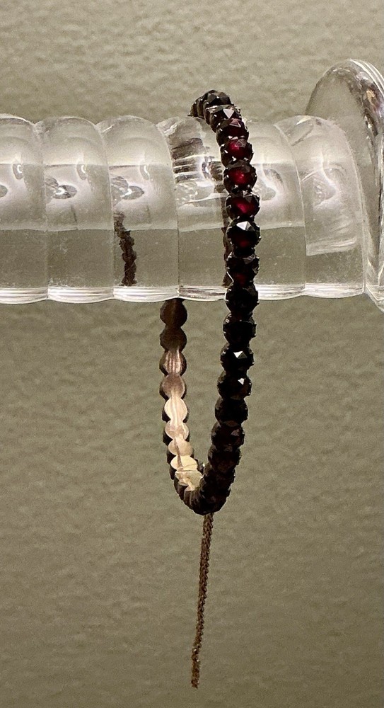 Antique Deep Burgundy Bohemian Garnet Bangle Bracelet with Safety Chain