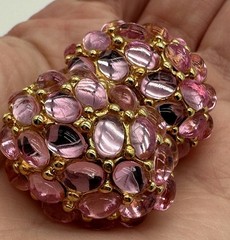 VTG SIGNED KJL KENNETH JAY LANE FAUX PINK JELLY BELLY CLIP ON EARRINGS NICE!