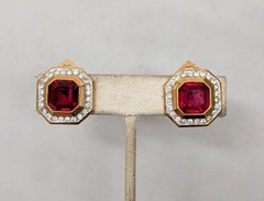 Vintage 1980s Signed Lanvin Rhinestone Runway Couture Statement Clip Earrings