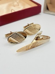 Vintage Swank Mid-Century Gold-tone Cufflinks and Tie Bar Set in Orininal Box