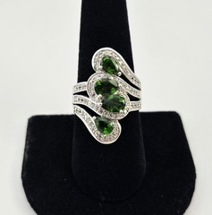 Sterling Silver 925 Green Gemstone Swirl Wave Pear Oval Cluster Ring Size 8 – 7g