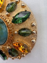 Vintage Accessocraft Brooch Pendant Green Gold Rhinestone Gold Tone Sunburst
