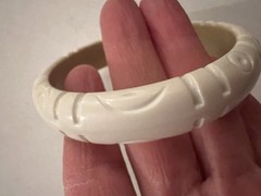 Vintage Style Resin Bangle Elegant Cream/Beige Carved Bracelet Jewelry