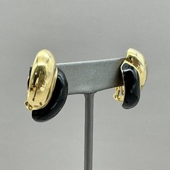 Carolee Vintage Earrings Black Enamel Gold Tone Sculptural Clip On Statement