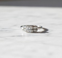 Vintage Art Deco Lab Created Diamond Five Stone Retro 925 Silver Wedding Ring