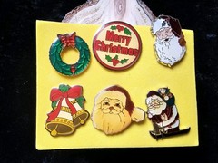 Lot Of 6 Christmas Gold Tone Enamel Holiday Lapel Pins Flat Signed Swib Taiwan
