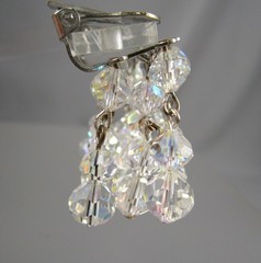 NICE Vintage Dangling Beaded Clear AB Faceted Crystal Clip on Earrings 195D