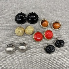 Vintage Button Earring Lot Screw Back Clip Ons Glass Acrylic Metal 6 Pair