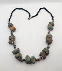 Vintage Moroccan Tribal Statement Necklace Chunky Raw Chrysocolla Beads Boho