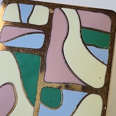 Vintage Clip On Earrings Enamel Retro Samuel Huang Cloisonné Artsy Pastel Square