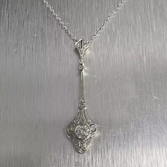 Art Deco Vintage Style Round 2Ct Lab Created Diamond 14K White Gold FN Pendants