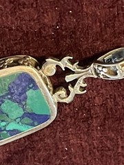 Vintage Israeli 925 Sterling Silver Reversible Eilat Stone & Mop Pendant Chain.