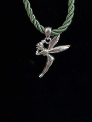Cookie Lee Tinker Bell Fairy Silver Tone Gem Wings Vintage Pendant Necklace