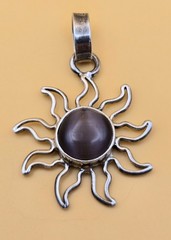 Vintage Sterling Silver 925 Sun Purple Tiger’s Eye Pendant 1″