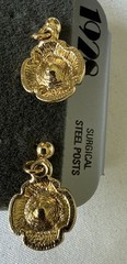 VTG 1928 Earrings Faux Pearl Metal Dangle Pierced Post Back Gold Tone