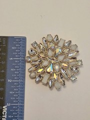 Vintage Brooch Sparkling Crystals AB Clear Milky White Gold Tone