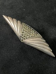 Vintage Marcasite Brooch Geometric Art Deco Revival 925 Sterling Silver 10.5g