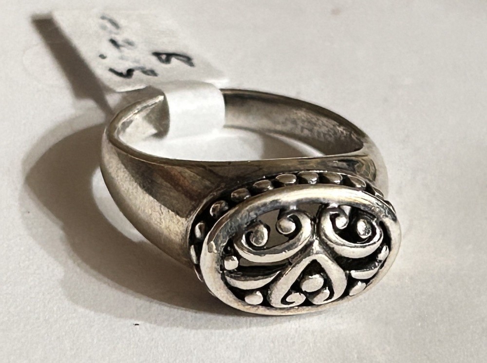 Sterling Silver 925 Statement Scroll Signet Ring Artistic Filigree Openwork, S 8