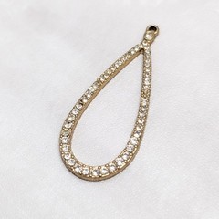 Vintage Pendant Gold Tone with Clear Gems Elongated Shape – No Chain Included