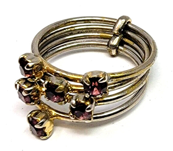 Vintage Signed Austria Gold Tone Stackable Purple Rhinestone Size 5.5 Ring