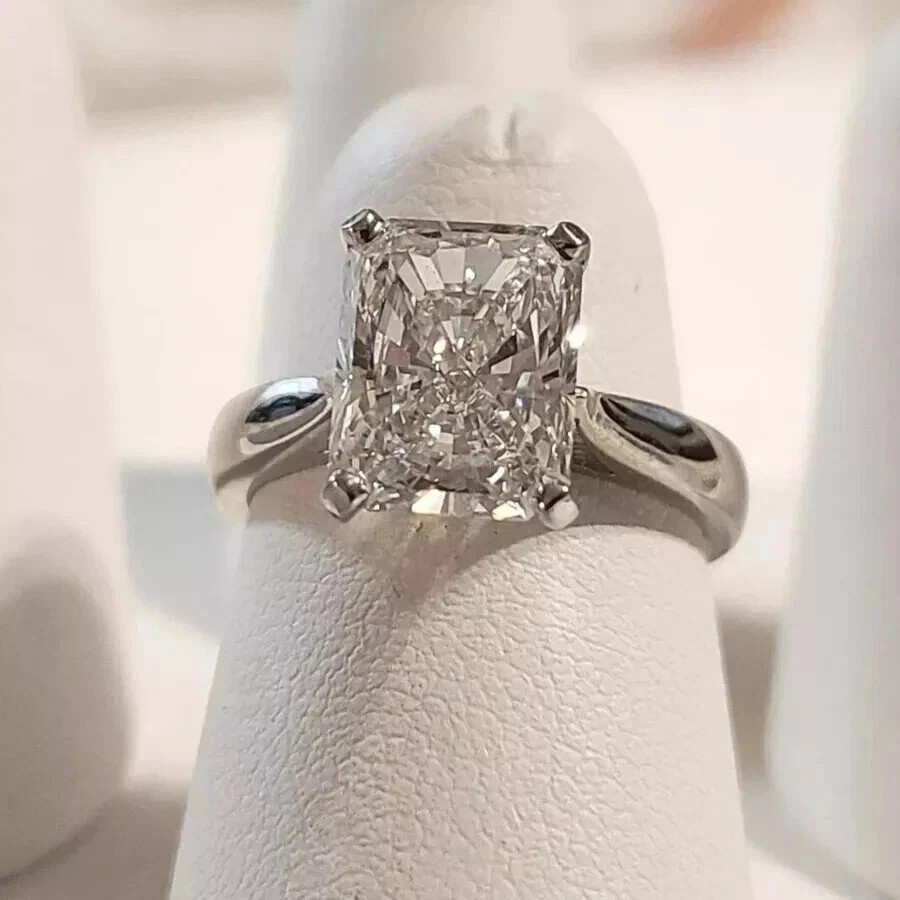 3CT Radiant-Cut Moissanite Solitaire Engagement Ring 14K White Gold Finish Ring
