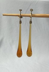 Antique Art Deco Amber Glass Long Teardrop Dangle Screwback Earrings 16g