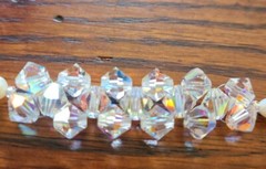 Vtg Faceted Aurora Borealis Crystal Bead Faux Pearl Sterling Clasp 17″ Necklace