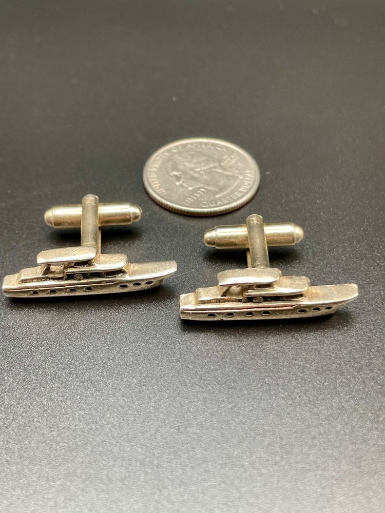 Vintage Ocean Liner Ship Cufflinks Gold Tone Maritime Novelty MCM