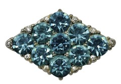Vintage Aqua Glass Mid Century Rhodium Plated Old Hollywood Glamour Brooch