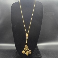 Etruscan Revival Charm Necklace Watch Fob Gold Tone Cameo Goldette Style