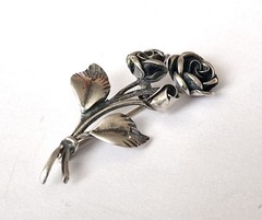 Brooch Branch Rose Flowers 925 Silver THEODOR KLOTZ Pforzheim “TEKA” Z751