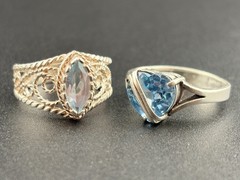 925 Sterling Silver Vintage Sky & Swiss Blue Topaz Designer Rings Sz. 8 & 8.5